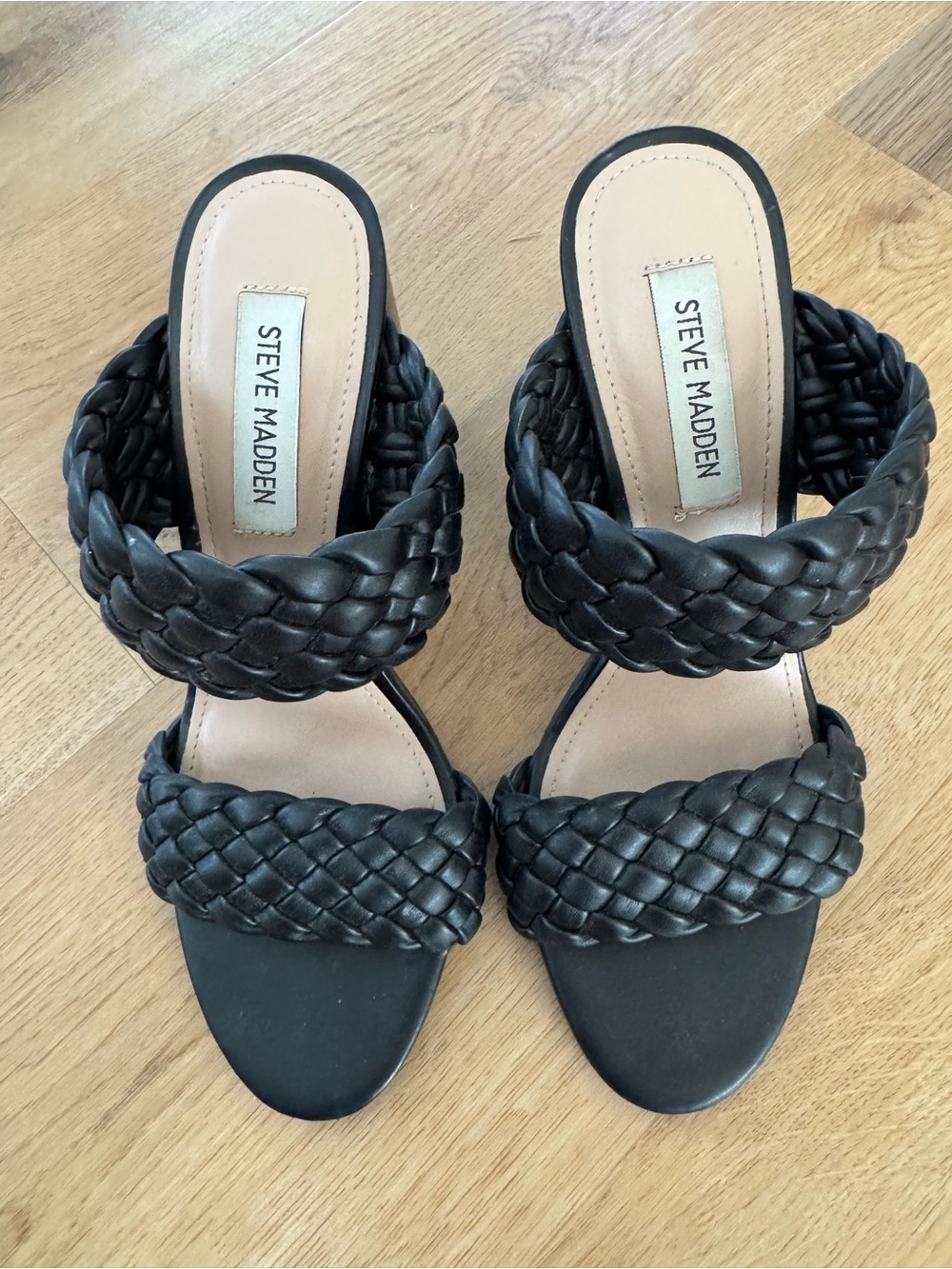 Steve Madden Black Braided Double-Strap Heels